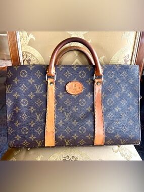 Louis Vuitton Monogram Canvas Briefcase with Tan Leather Trim